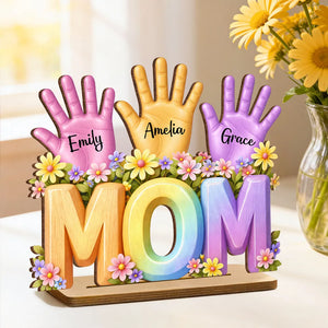 Personalized Hand Print Wooden Plaque -Gift For Mom Wife