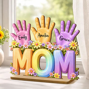 Personalized Hand Print Wooden Plaque -Gift For Mom Wife