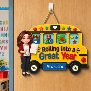 Rolling Into A Great Year Teacher - Personalized Wood Sign - Back To School Gift For Teacher, Classroom Decor