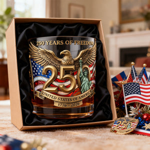 250 Years Of Freedom Anniversary 11oz Round Glass - Personalized Gifts For Patriots