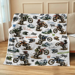 Personalized Dirt Bike Blanket for Boys | Custom Name Motocross Baby Blanket | Kids Motorcycle Birthday Gift | Dirtbike Nursery Decor Throw