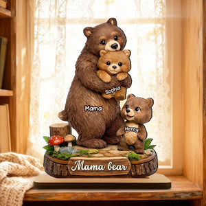 Personalized Mama Bear 2-Layered Wooden Plaque -Gift For Mom, Grandma
