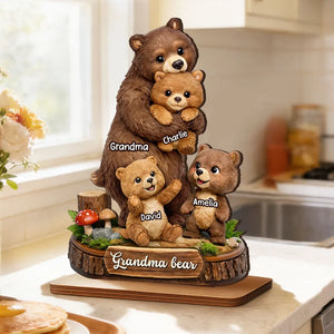 Personalized Mama Bear 2-Layered Wooden Plaque -Gift For Mom, Grandma