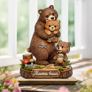 Personalized Mama Bear 2-Layered Wooden Plaque -Gift For Mom, Grandma