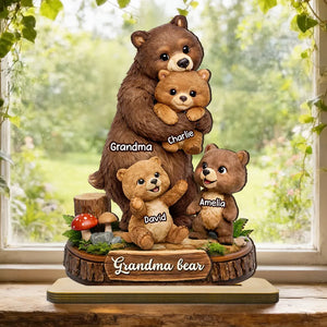 Personalized Mama Bear 2-Layered Wooden Plaque -Gift For Mom, Grandma