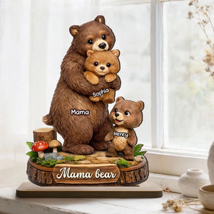 Personalized Mama Bear 2-Layered Wooden Plaque -Gift For Mom, Grandma