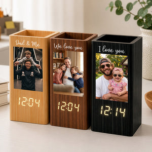 Father's Day Gifts, Dad & Me - Personalized Pen Holder With Clock