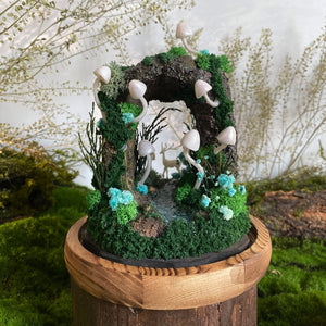 Enchanted Forest Mushroom Miniature Cave with Creek & Deer Handmade Night Light