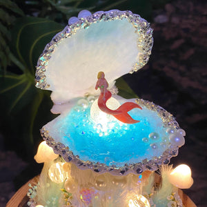 Fairy Tale Mermaid Night Light,Handmade Shell Pearl Light,Enchanted Decor for Bedroom Living Room, Fantasy Mermaid Lamp,Unique Birthday Gift