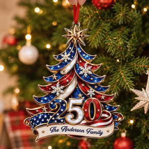 Personalized 250th Anniversary USA Flag Christmas Ornament - Patriotic 2026 Holiday Decor Gift for Home