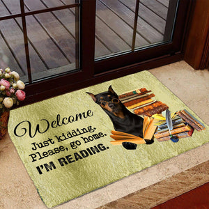 Doberman Doormat-Welcome.Just kidding. Please, go home. I'm Reading.
