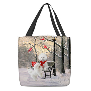 Bichon Frise Hello Christmas/Winter/New Year Tote Bag