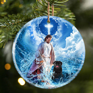Black Pug And God Walking On The Ocean Wave Porcelain/Ceramic Ornament