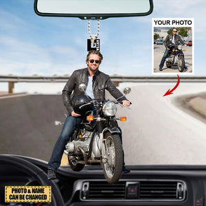 Personalized Acrylic Car Hanging Ornament - Gift For Motorcycle Lover/Biker/Racer - Custom Your Photo