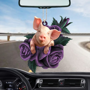 Pig In Purple Rose Car Hanging Ornament