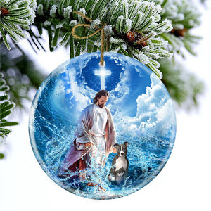 Pitbull And God Walking On The Ocean Wave Porcelain/Ceramic Ornament