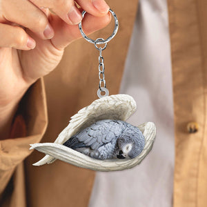 African grey parrot Sleeping Angel Acrylic Keychain