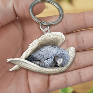 African grey parrot Sleeping Angel Acrylic Keychain