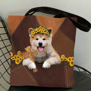 Cute Akita Inu And Cross Tote Bag