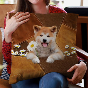 Akita Inu Holding Daisy Pillow Case