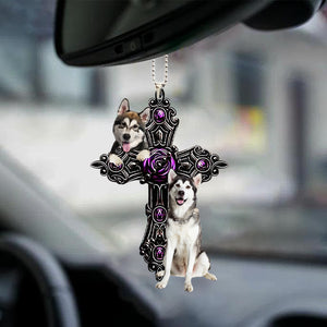 Alaskan Malamute Pray For God Car Hanging Ornament