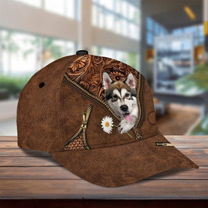 Alaskan Malamute Holding Daisy Unisex Cap