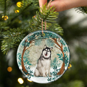 Alaskan Malamute Among Forest Porcelain/Ceramic Ornament