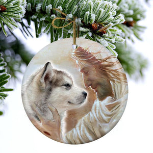 New Release -Alaskan malamute With God Porcelain/Ceramic Ornament