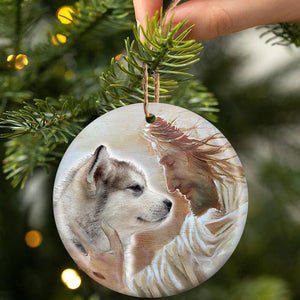 New Release -Alaskan malamute With God Porcelain/Ceramic Ornament