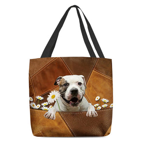 American Bulldog Holding Daisy All Over Printed Tote Bag