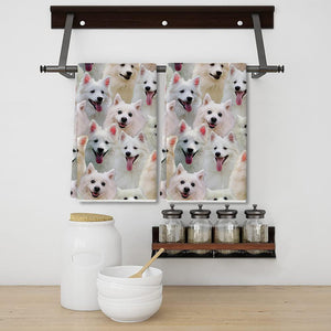 A Bunch Of American Eskimos Kitchen Towel