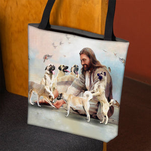 Jesus Surrounded By Anatolian Shepherds Tote Bag
