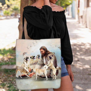 Jesus Surrounded By Anatolian Shepherds Tote Bag