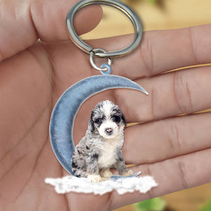 Aussiedoodle Dog Sitting On The Moon Flat Acrylic Keychain