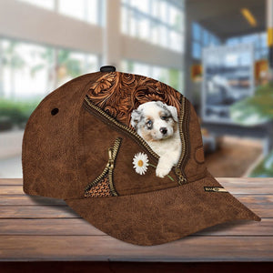 Australian Shepherd Holding Daisy Unisex Cap