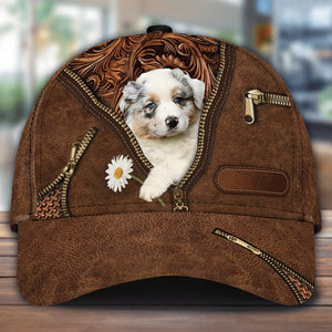Australian Shepherd Holding Daisy Unisex Cap
