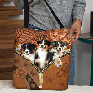 Australian Shepherd Daisy Flower And Butterfly Tote Bag