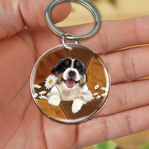 Australian Shepherd02 Holding Daisy-Round Resin Epoxy Metal Keychain