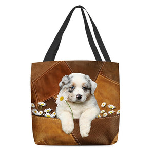 Australian Shepherd Holding Daisy All Over Printed Tote Bag