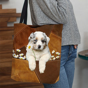 Australian Shepherd Holding Daisy All Over Printed Tote Bag
