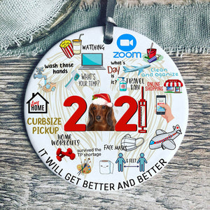 Brown Dachshund Covid Commemorative Ornament 2021 Christmas Tree Ornaments