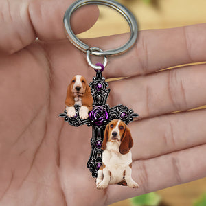 Basset Hound Pray For God Acrylic Keychain