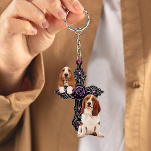 Basset Hound Pray For God Acrylic Keychain