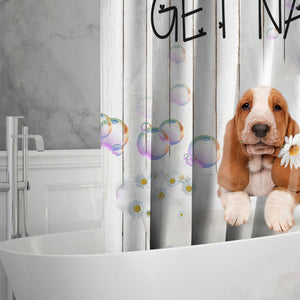 Basset Hound Get Naked Daisy Shower Curtain