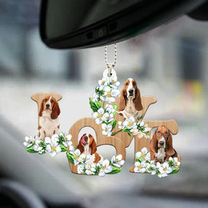 Basset Hound Love Flowers Dog Lover Car Hanging Ornament