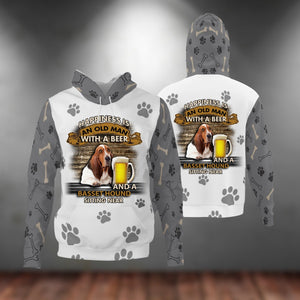 Happiness Is An Old Man With A Beer And A Basset Hound Hoodie