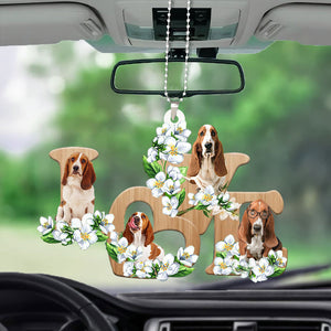 Basset Hound Love Flowers Dog Lover Car Hanging Ornament