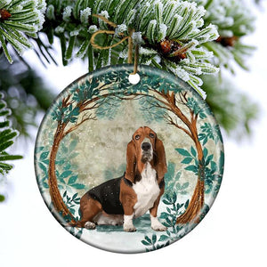 Basset Hound Among Forest Porcelain/Ceramic Ornament