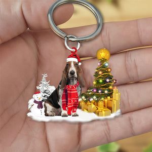 Basset Hound Early Merry Christma Acrylic Keychain