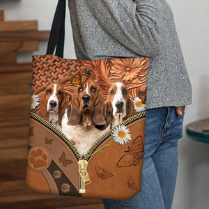 Basset Hound Daisy Flower And Butterfly Tote Bag